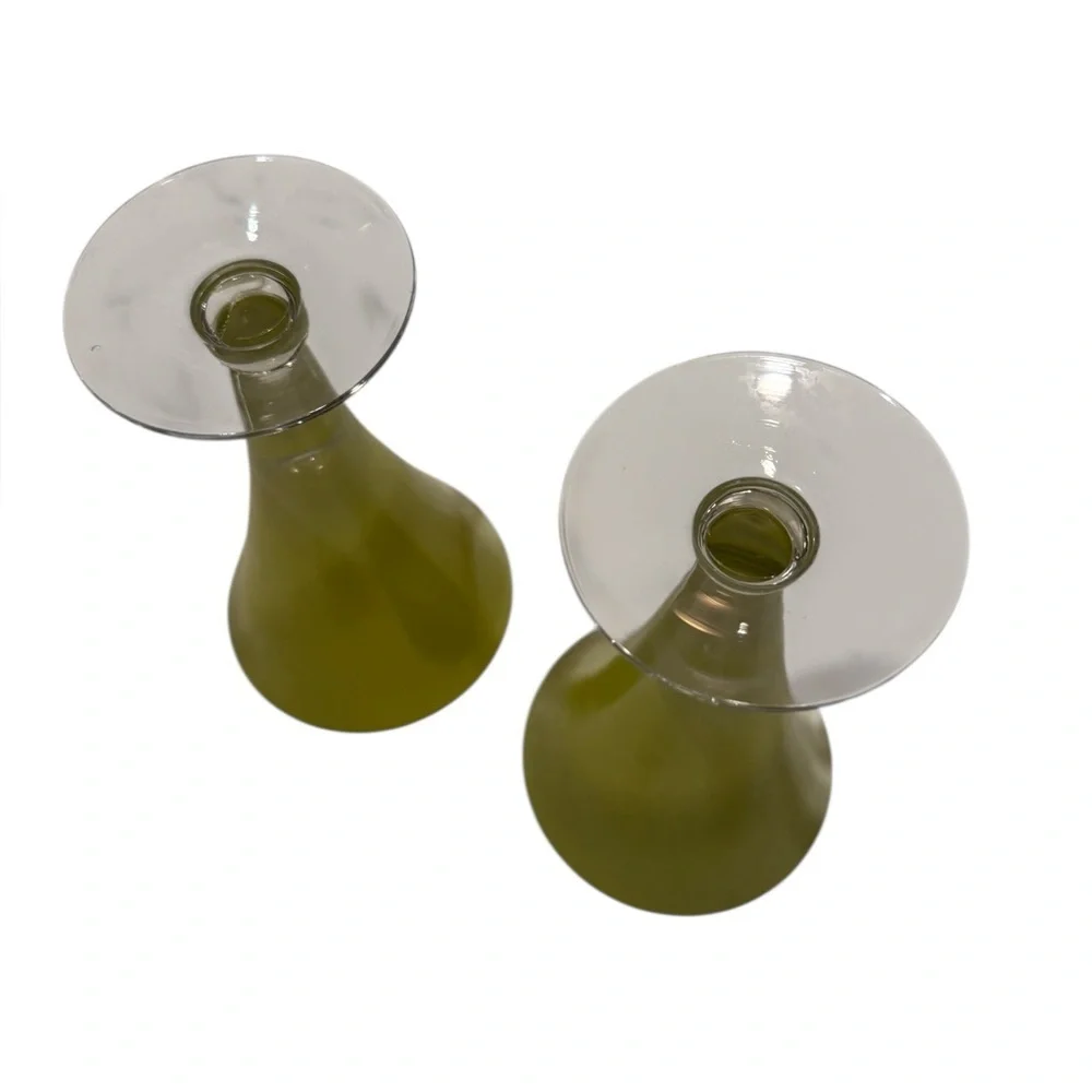 Lemon Yellow Ombre Conical Beer Martini Glasses Art Glass. Vintage Set of 2